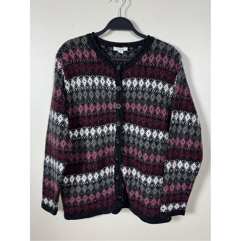 Dressbarn Womens Chunky Fair Isle Cardigan Sweater 1X Nordic Cozy Cabin Winter